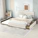Queen Size Upholstered Platform Bed with Twin Size Trundle Bed and 2 Drawers, Bed with Upholstered Headboard for Bedroom