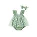 Youweixiong Toddler Baby Flower Printing 2 Pcs Set Infant Girl s Square Collar Sleeveless Bodysuit Skirt + Headband Set