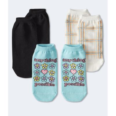 Aeropostale Womens' Floral Plaid Ankle Sock 3-Pack - Blue - Size One Size - Cotton