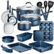 NutriChef 20-Piece Nonstick Kitchen PTFE/PFOA/PFOS-Free Heat Resistant Silicone Handles Cookware Bakeware Set w/Saucepan, Frying Pans, Cooking, Oven Pot, Lids, Utensil, Blue-NCCW20SBLU, One Size, Navy