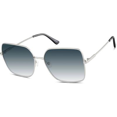 Zenni Women's Square Rx Sunglasses Silver Stainless Steel Full Rim Frame