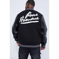 Mens Black Plus Pour Homme Varsity Jacket With Pu Sleeves, Black