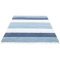 Teppich THEKO "Stripe Cotton" Teppiche Gr. B/L: 60 cm x 120 cm, 5 mm, 1 St., blau Fransenteppich Baumwollteppiche Flachgewebe, gestreift, reine Baumwolle, handgewebt, mit Fransen