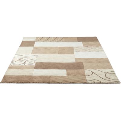 Wollteppich THEKO "Royal Domas 4028", braun, B:70cm H:14mm L:140cm, Schurwolle, Teppiche, Kurzflor, reine Wolle, handgetuftet, modernes Patchwork Design Image
