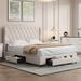 Queen Size Upholstered Platform Bed with Tufted Headboard and 3 Drawers