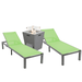 LeisureMod Marlin Modern Grey Aluminum Outdoor Patio Chaise Lounge Chair Set of 2 with Square Fire Pit Side Table Perfect for Patio Lawn and Garden (Green)