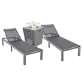 LeisureMod Marlin Modern Grey Aluminum Outdoor Patio Chaise Lounge Chair Set of 2 with Square Fire Pit Side Table Perfect for Patio Lawn and Garden (Black)