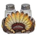 De Leon Collections Polyresin Southwestern Native American Tribal Feather Headdress Salt & Pepper Shaker Holder Set in Brown/Orange/Red | Wayfair