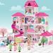Aufitker Dollhouse for Girls - 4-Story 12 Rooms Playhouse with 2 Dolls Toy Figures Fully Furnished Fashion Doll House Pretend Play House with Accessories Gift Toy for Kids Ages 3 4 5 6