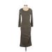 James Perse Casual Dress - Midi Scoop Neck 3/4 sleeves: Green Print Dresses - Women's Size Small
