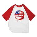 REORIAFEE American Flag Shirts 4th of July Mens Independence Day Shirts Patchwork Pullover Print T-Shirt Round Neck 3/4 Sleeve Red S