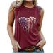 REORIAFEE Womens Americana 4th of July T-Shirt Patriotic T-Shirt Loose Vest Crew Neck Sleeveless Wine S