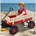 Beach Wagons for Kids Children Outdoor Wagon All Terrain Pulling with Removable Wooden Railing and Air Tires Toy Wagons for kids to Pull Garden Wagon for Camping Red