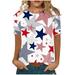 REORIAFEE American Flag Tshirt Patriotic Shirts Women 4th of July Tee Tops USA Flag Stars Stripes Graphic T-Shirt Print T-Shirt Round Neck Short Sleeve Pink XXXL