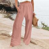 Summer Saving Clearance POROPL Cargo Pants for Women Clearance Under $20 Casual Loose Solid High Waist Wide Leg Pocket Straight Pants Great Gifts for Less Pink Size 4