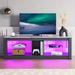 Latitude Run® Roika LED TV Stand for 60 inch TV, Modern Gaming TV Cabinet w/ Glass Shelves & Power Outlet Wood/Glass in White | Wayfair