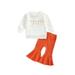Licupiee Toddler Baby Girl Halloween Costumes Outfit Pumpkin Pie Letter Long Sleeve Shirt Top Bell Bottom Pants Set