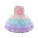 safuny Girls s Party Gown Birthday Dress Clearance Rainbow Gradient Comfy Fit Round Neck Holiday Floral Bowknot Lace Mesh Tiered Vintage Sleeveless Princess Dress Lovely Pink 6M-5Y