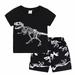 Toddler Little Boys Summer Outfits Summer Cartoon Dinosaur Print Short Sleeved Shorts Two Piece Set Casual T Shirt Set Cute Clothes Size 5 Black