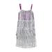 Suanret Toddler Kids Girl Tassel Dress Summer Sleeveless Square Neck Zip Back Dance Dress Party Prom Dress Silver 4-5 Years