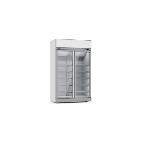 Mobiler Flaschenkühlschrank mit 2 Glastüren Getränkekühlschrank Kühlschrank Gastro 1000 L 0/10°C ISO 45 mm