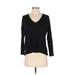 Ann Taylor LOFT Long Sleeve T-Shirt: Black Solid Tops - Women's Size 2X-Small