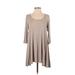 Forever 21 Casual Dress - A-Line Scoop Neck 3/4 sleeves: Tan Solid Dresses - Women's Size Medium