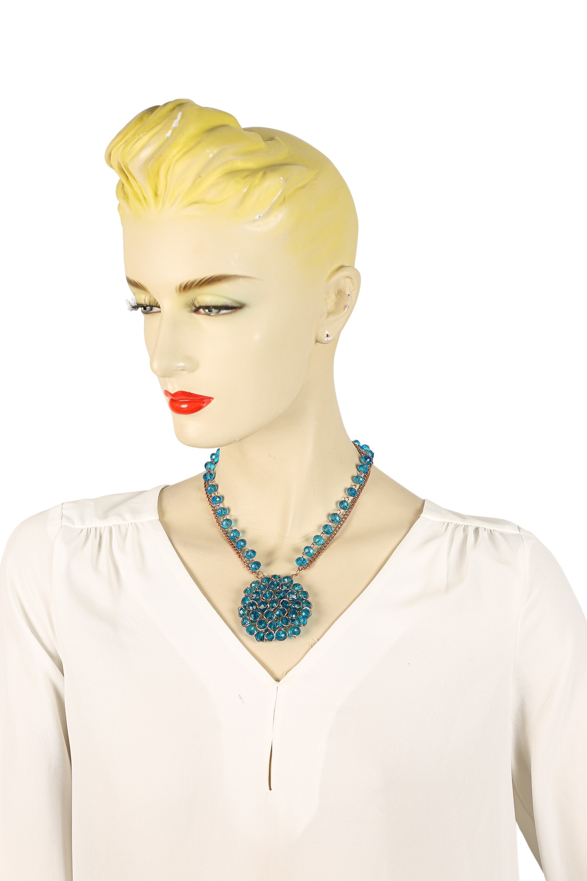 Kette mit Anhänger "Raja", Damen, Gr. onesize, Glas, blau (türkis), COLLEZIONE ALESSANDRO, Basic, Halsketten, zweireihige Kette mit rundem Anhänger