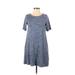 fleur bleue Casual Dress - A-Line Crew Neck Short sleeves: Blue Marled Dresses - Women's Size Small