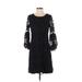 Charter Club Casual Dress - A-Line Crew Neck 3/4 sleeves: Black Print Dresses - Women's Size X-Small