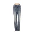 Express Jeans Jeans - Mid/Reg Rise Skinny Leg Denim: Blue Bottoms - Women's Size 2 - Sandwash