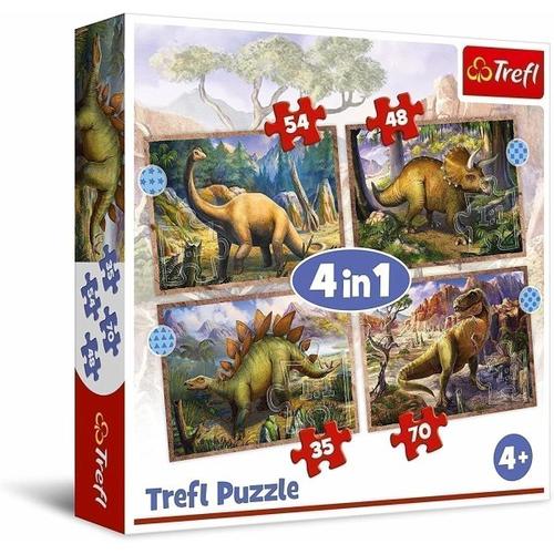 4 in 1 Puzzle 35, 48, 54, 70 Teile - Dinosaurier (Kinderpuzzle) - Trefl