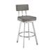 Col 26 Inch Swivel Counter Stool, Gray Faux Leather, Stainless Steel Frame