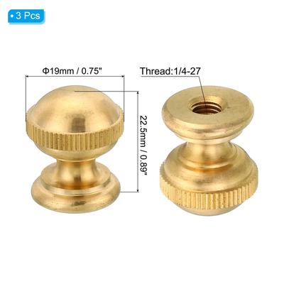 3pcs 1/4-27 Lamp Finial Cap Knob Brass Lamp Shade Harp Top Screw 19x22.5mm - Brass Tone