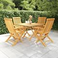 Anself 5 Piece Wooden Patio Dining Set Wood Teak Wood Foldable Garden Table and 4 Chairs Outdoor Dining Set for Garden Backyard Balcony Lawn