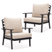 LeisureMod Walbrooke Mid-Century Modern Outdoor Patio Armchair with Black Powder Coated Aluminum Frame and Removable Cushions for Patio Balcony and Backyard Set of 2 (Beige)