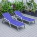 LeisureMod Marlin Modern Outdoor Chaise Lounge Arm Chair with Grey Powder Coated Aluminum Frame for Patio and Backyard Garden Set of 2 (Navy Blue)