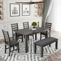 Tcbosik Dining Table And 4 Chairs Set With 1 Bench Rustic Wood Dining Set (Gray)