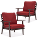 LeisureMod Walbrooke Mid-Century Modern Outdoor Patio Armchair with Brown Powder Coated Aluminum Frame and Removable Cushions for Patio Balcony and Backyard Set of 2 (Red)