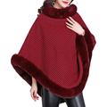 CoCopeaunts Winter Houndstooth Cloak Cape Warm Shawl Wrap Faux fur Collar Pashmina Sweater Coat for Women Ladies