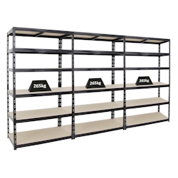 PROREGAL 3x Schwerlastregal Giant Tiger XL | HxBxT 220x120x60cm | Fachlast 265kg | 6-Ebenen | Schwarz | Garagenregal Lagerregal Steckregal Kellerregal Image