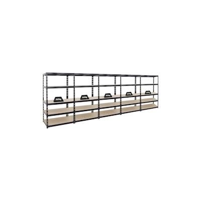 PROREGAL 5x Schwerlastregal Tiger | HxBxT 180x100x60cm | Fachlast 265kg | Schwarz | Garagenregal, Lagerregal, Steckregal, Kellerregal, Werkstattregal Image