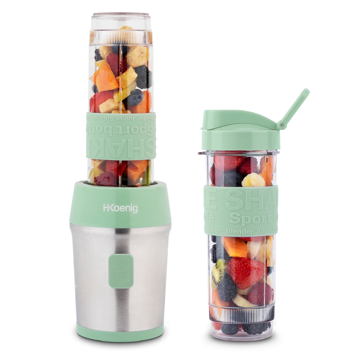 H.Koenig Mini Smoothie Maker Standmixer, Blender elektrisch, Transportabel Kompakt 570mL SMOO18 BPA-frei, 300W, 2 tragbare Flaschen, Pastellgrün Image