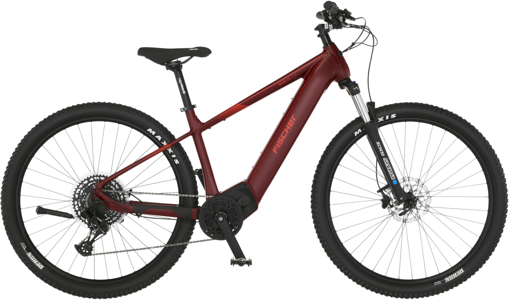 E-Bike FISCHER FAHRRAD "MONTIS 7.0I 630" Gr. 46, rot (purpur, rot, schwarz), Elektrofahrräder, 46cm, 29 Zoll (73,66cm), Pedelec, Elektrofahrrad für Damen u. Herren, MTB, Topseller Image