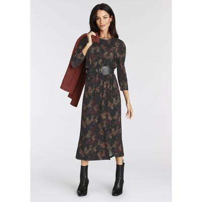 Midikleid LAURA SCOTT, Damen, Gr. 46, N-Gr, schwarz (schwarz, rost), Single Jersey, Obermaterial: 95% Viskose, 5% Elasthan, gemustert, feminin, figurumspielend ca. Mitte Wade, Rundhals, 3/4-Ärmel, Kleider, feminin gemustert, aus Viskosemischung,... Image