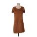 Bobeau Casual Dress - Shift Scoop Neck Short sleeves: Brown Print Dresses - Women's Size Small