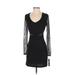 Teeze Me Casual Dress - Mini Plunge Long sleeves: Black Print Dresses - Women's Size 3