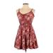 Lucky Brand Casual Dress - Mini Scoop Neck Sleeveless: Red Floral Dresses - Women's Size Small
