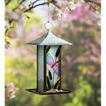 Plow & Hearth Decorative Dark Brown/Blue/White/Pink Bird Feeder Glass in Blue/Brown/Green | 13 H x 7.5 W x 7.5 D in | Wayfair 59SK5