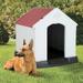 Large Dog House Plastic Dog Kennel Indoor Outdoor for Large Dogs 39 inch All Weather Doghouse Puppy Shelter with Air Vents and Elevated Floor Ventilate Red